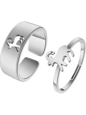 Goat Silver 2Pcs Matching Cute Animals Promise Engagement Ring
